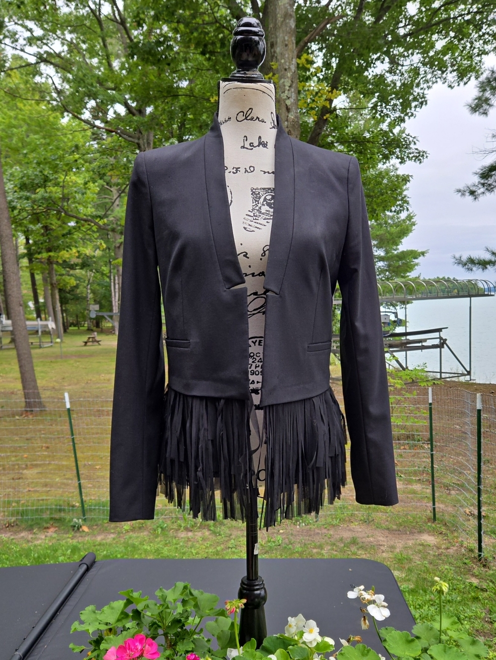 Banana Republic Black Fringe Open-Front Blazer Jacket